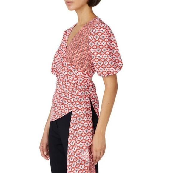 Anthropologie Sachin & Babi Pink Faux Wrap Blouse 8 w/ Tie Chic Dainty Ethereal - Picture 9 of 13